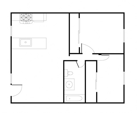Floor plan for 2 beds, 1 bath, 716 sqft